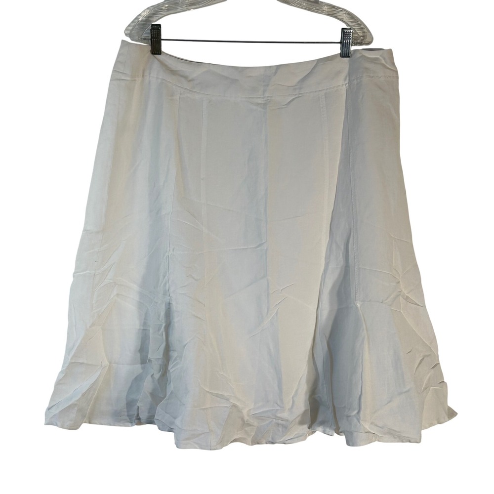 Coldwater Creek White Linen Blend Midi Skirt XL 18 Side Zip Lined